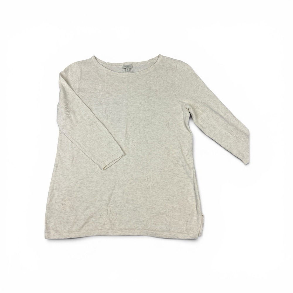 Talbots PM Ivory Seashell Starfish Embroidered‎ Cotton Sweater Ballet Neckline